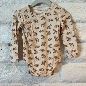 Beige Long Sleeve Baby Bodysuit with Fox Print